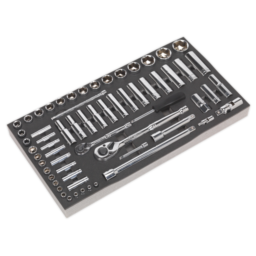 [S01122] Sealey Siegen Socket Set with Tool Tray 1/4" & 1/2"Sq Drive 62pc
