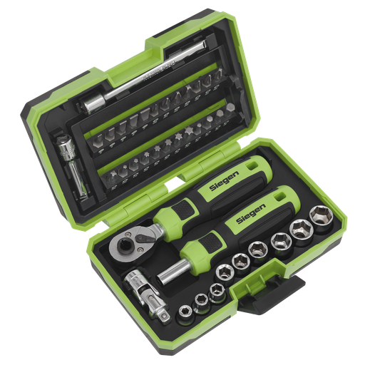 [S01255] Siegen Socket & Bit Set 1/4"Sq Drive 38pc