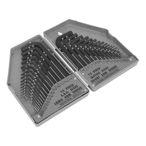 [S0484] Siegen Metric/Imperial Long/Short-Arm Hex Key Set 30pc