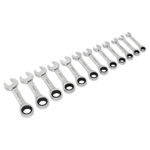 [S0633] Sealey Siegen Stubby Ratchet Combination Spanner Set 12pc