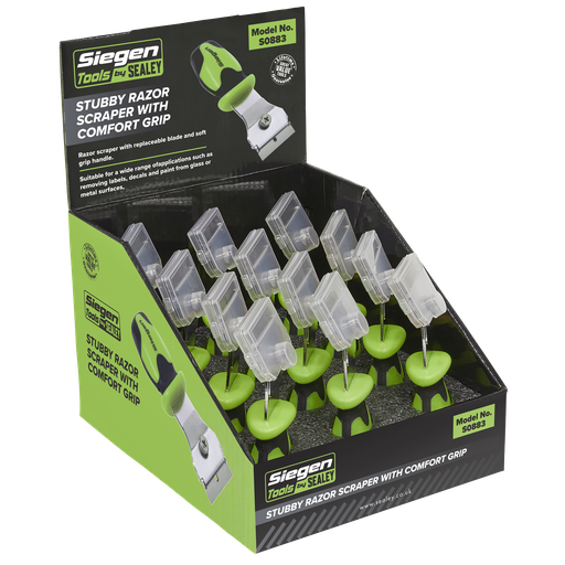 [S0883] Sealey Siegen Razor Scraper with Comfort Grip Stubby - Display Box of 12