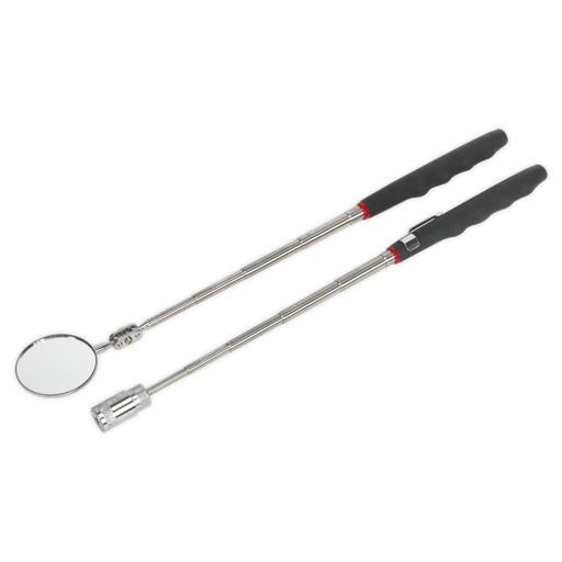 [S0941] Sealey Siegen Telescopic Magnetic LED Pick-Up Tool & Inspection Mirror Set 2pc