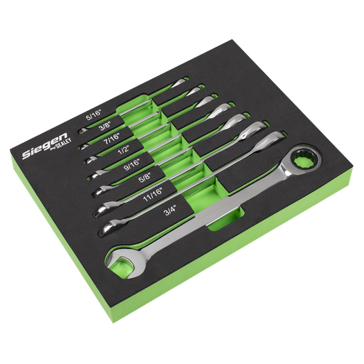 [S0984] Sealey Combination Ratchet Spanner Set in EVA Foam Tray 8pc - Imperial