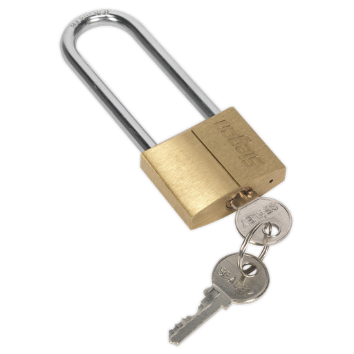 [S0989] Sealey Siegen Brass Body Padlock with Brass Cylinder Long Shackle 40mm