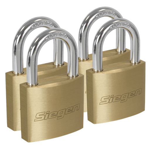 [S0992] Sealey Siegen Brass Body Padlock with Brass Cylinder Keyed Alike - Pack of 4