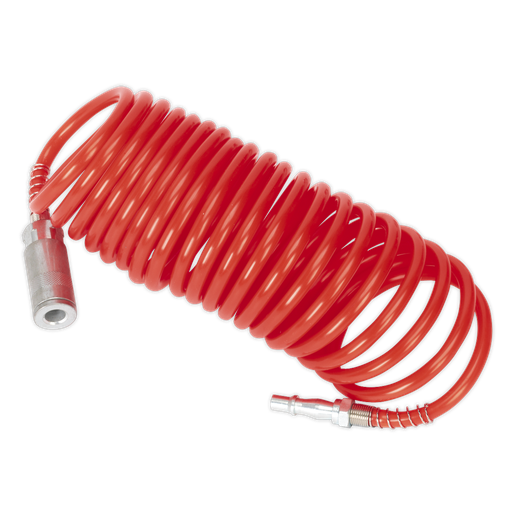 [SA305] Sealey PE Coiled Air Hose with Couplings 5m x 5mm