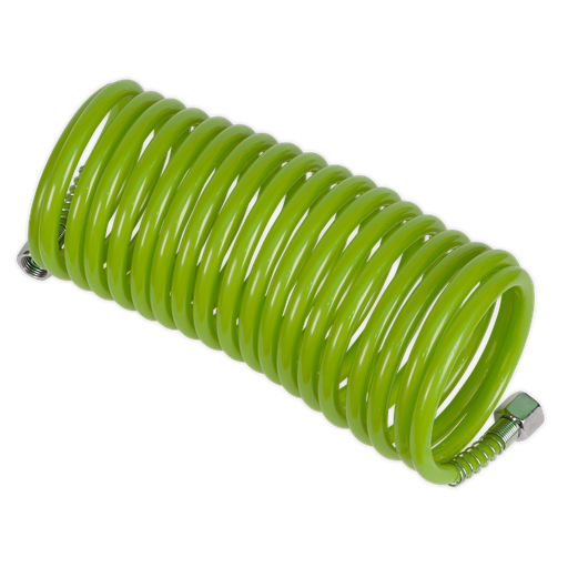 [SA335G] Sealey PE Coiled Air Hose with 1/4"BSP Unions 5m x 5mm - Green