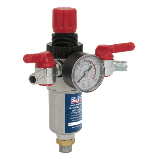 [SA4FR/38] Sealey Air Filter/Regulator 3/8"BSP Male to 1/4"BSP Male