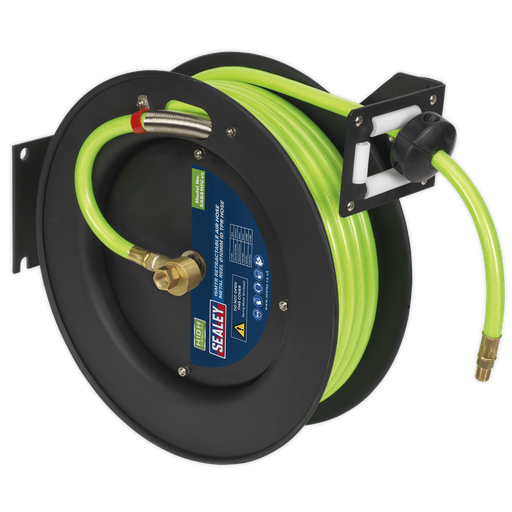 [SA841HV] Sealey 15m Retractable High-Visibility TPR Air Hose with Metal Reel 10mm ID