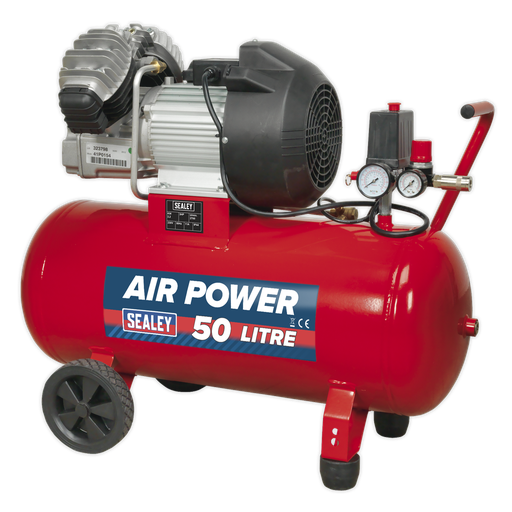 [SAC05030] Sealey 50L V-Twin Direct Drive Air Compressor 3hp