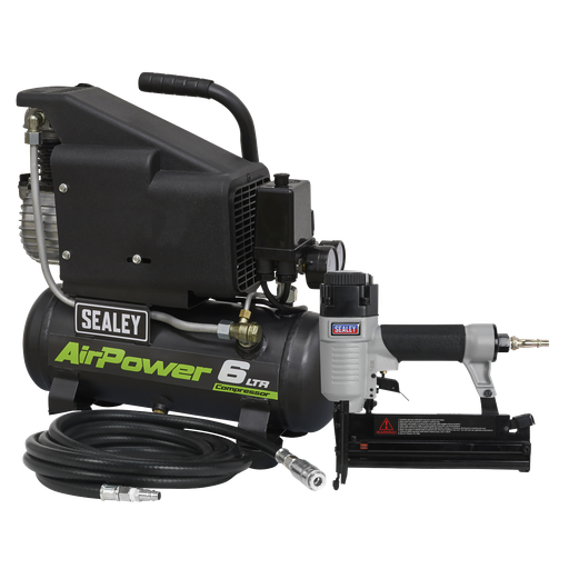 [SAC0610EKIT] Sealey Air Compressor/Air Nail/Staple Gun Kit