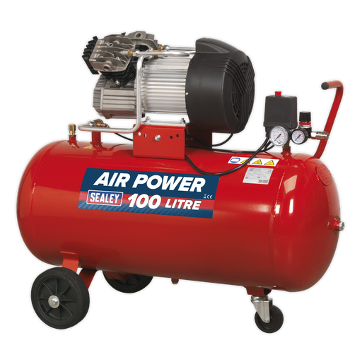 [SAC10030] Sealey 100L V-Twin Direct Drive Air Compressor 3hp