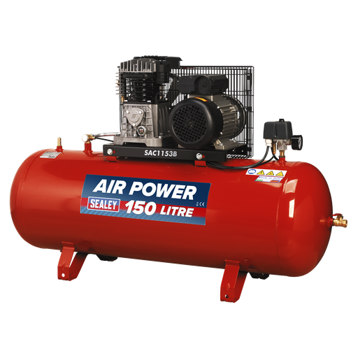 [SAC1153B] Sealey 150L Belt Drive Air Compressor with Cast Cylinders 3hp