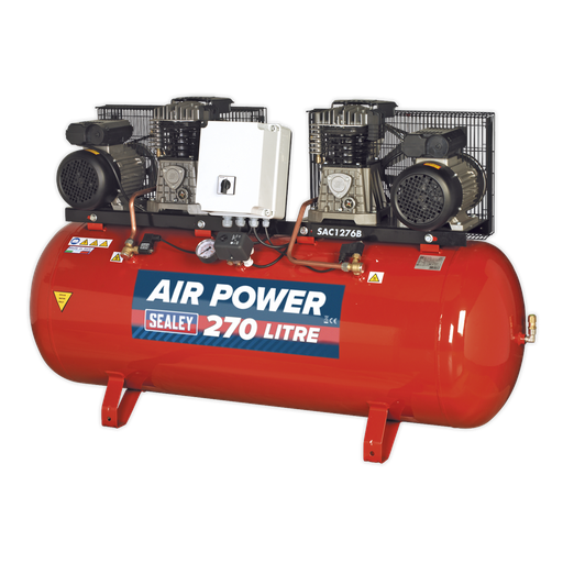 [SAC1276B] Sealey 270L Belt Drive Air Compressor with Cast Cylinders 2 x 3h