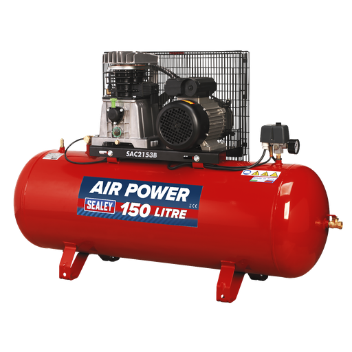 [SAC2153B] Sealey 150L Belt Drive Air Compressor with Cast Cylinders 3hp