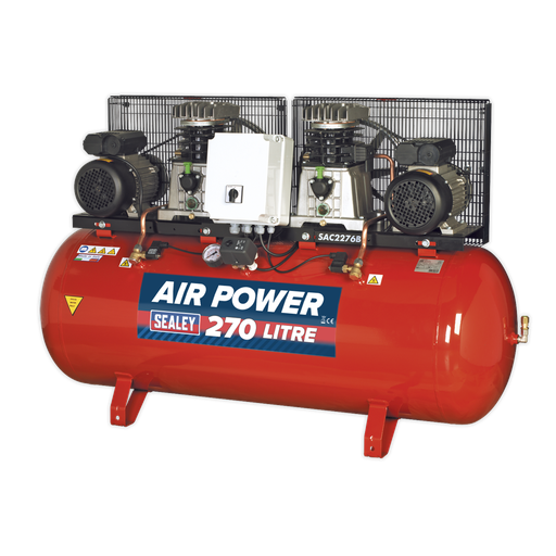 [SAC2276B] Sealey 270L Belt Drive Air Compressor with Cast Cylinders 2 x 3h