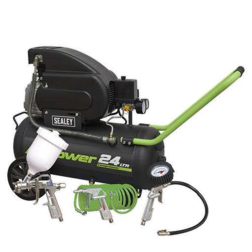[SAC2420EPK] Sealey 24L Direct Drive Air Compressor 2hp with 4pc Air Accessory Kit