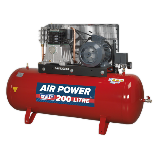 [SAC42055B] Sealey 200L Belt Drive Air Compressor with Cast Cylinders 5.5hp 