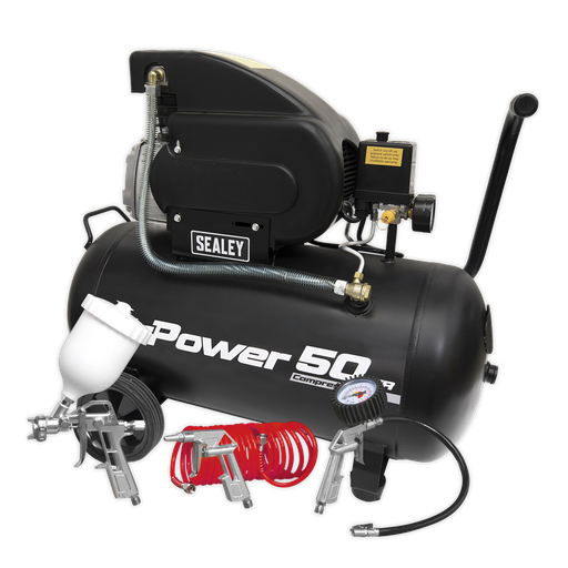 [SAC5020APK] Sealey 50L Direct Drive Air Compressor 2hp with 4pc Air Accessory Kit