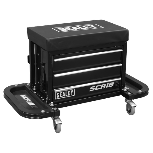 [SCR18B] Sealey Mechanic's Utility Seat & Toolbox - Black