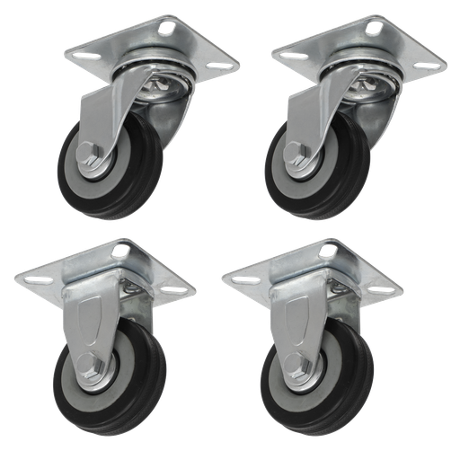 [SCWCOMBO1] Sealey 50mm Castor Wheel Combo with Fixed & Swivel Plate 4pc