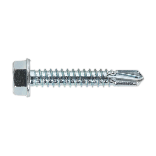 [SDHX6338] Sealey Zinc Plated Self-Drilling Hex Head Screw 6.3 x 38mm - Pack of 100