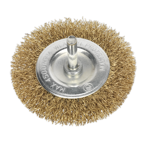 [SFB75] Sealey 75mm Crimped Flat Wire Brush with 6mm Shaft