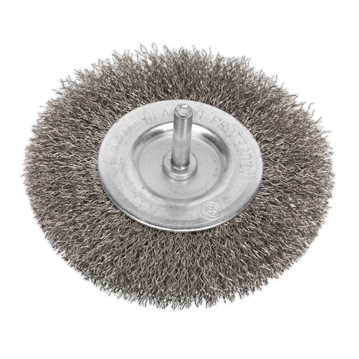 [SFBS100] Sealey 100mm Crimped Flat Wire Brush with 6mm Shaft