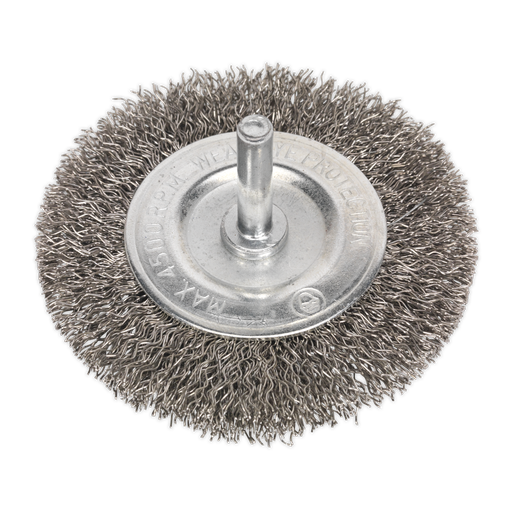 [SFBS75] Sealey 75mm Crimped Flat Wire Brush with 6mm Shaft