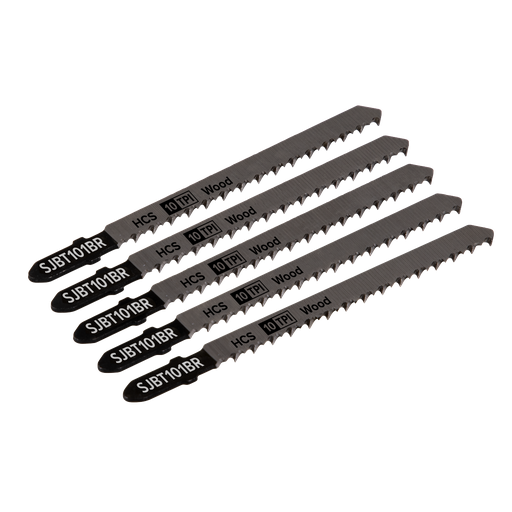 [SJBT101BR] Sealey Jigsaw Blade for Hard Wood Downward Cut 100mm 10tpi - Pack of 5
