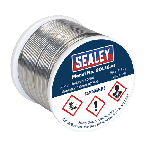 [SOL16] Sealey Quick Flow Solder Wire 1.6mm/16SWG 0.5kg Reel