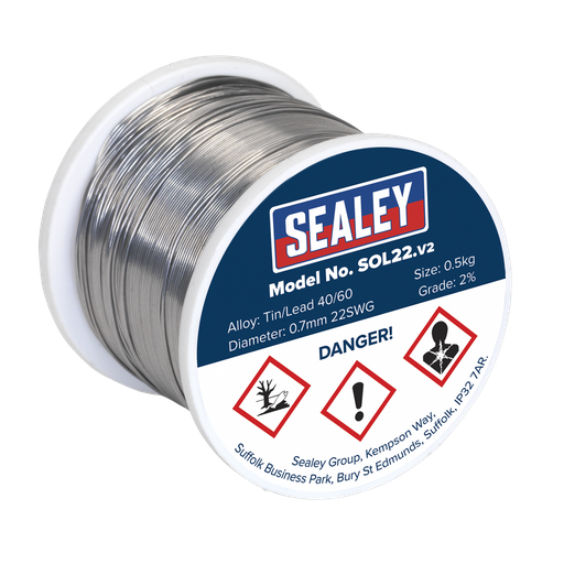 [SOL22] Sealey Quick Flow Solder Wire 2% 0.7mm/22SWG 0.5kg Reel