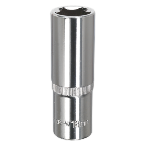 [SP1218D] Sealey Premier Fully Polished Deep Socket 1/2"Sq Drive 18mm