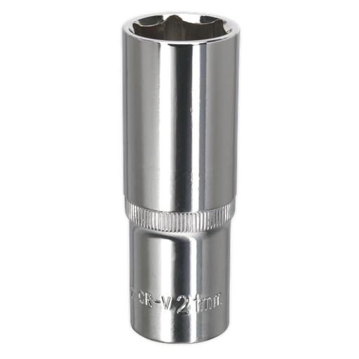 [SP1221D] Sealey Premier Fully Polished Deep Socket 1/2"Sq Drive 21mm