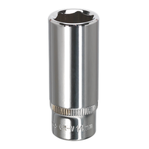 [SP1414D] Sealey Premier Fully Polished Deep Socket 1/4"Sq Drive 14mm