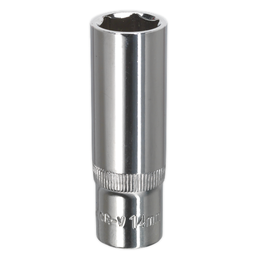 [SP3814D] Sealey Premier Fully Polished Deep Socket 3/8"Sq Drive 14mm