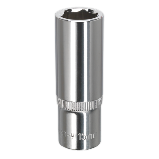 [SP3815D] Sealey Premier Fully Polished Deep Socket 3/8"Sq Drive 15mm