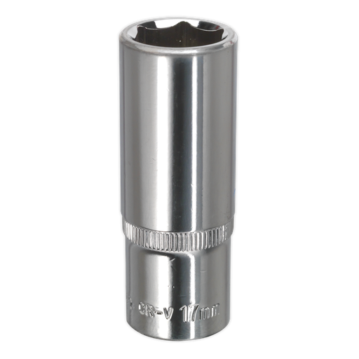 [SP3817D] Sealey Premier Fully Polished Deep Socket 3/8"Sq Drive 17mm