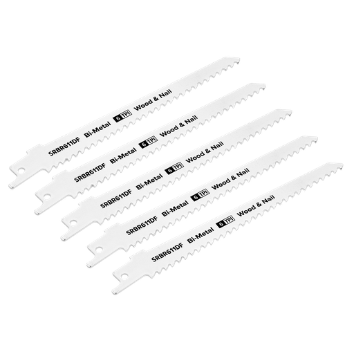 [SRBR611DF] Sealey Reciprocating Saw Blade for Wood & Nail 150mm 6tpi - Pack of 5