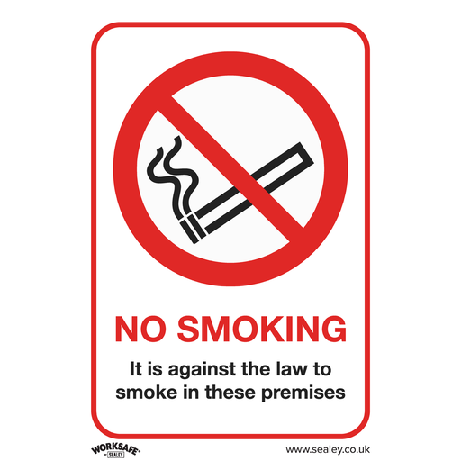 [SS12P1] Sealey Worksafe® No Smoking On Premises Safety Sign - Rigid Plas