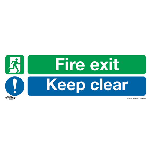 [SS18P10] Sealey Worksafe® Fire Exit Keep Clear Safety Sign, Rigid Plastic