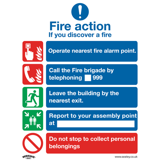[SS20V1] Sealey Worksafe® Fire Action Without Lift Safety Sign - Self-Adh
