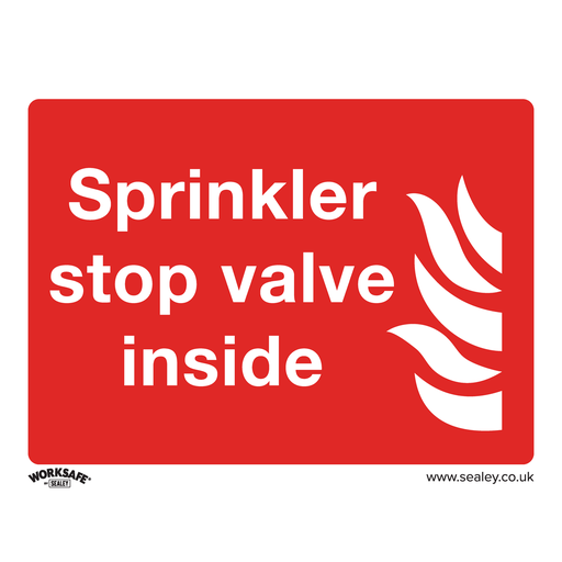 [SS23P10] Sealey Worksafe® Sprinkler Stop Valve Safety Sign, Rigid Plastic