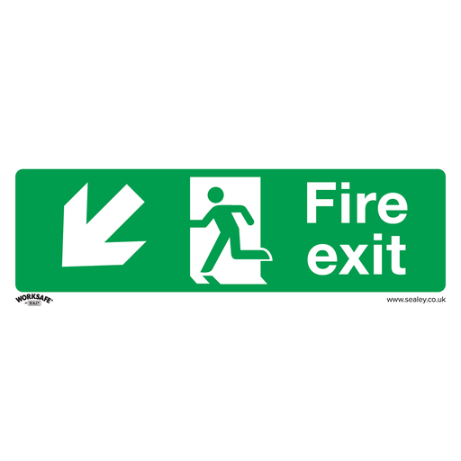[SS34P1] Sealey Worksafe® Fire Exit (Down Left) Safety Sign - Rigid Plast