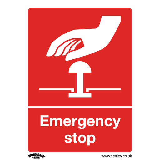 [SS35P10] Sealey Worksafe® Emergency Stop Safety Sign, Rigid Plastic - Pack of 10