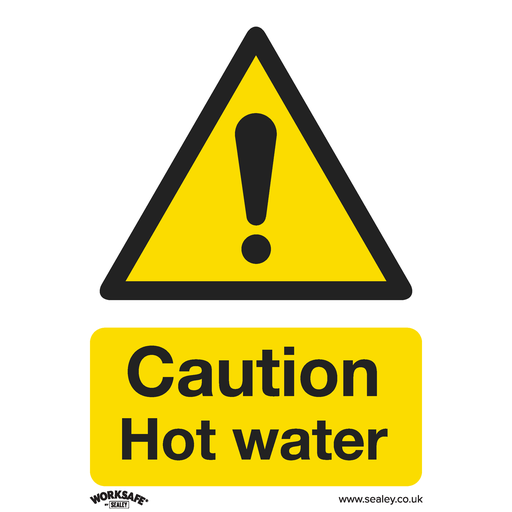 [SS38V1] Sealey Worksafe® Caution Hot Water Safety Sign - Self-Adhesive Vinyl