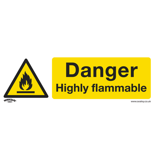 [SS45P10] Sealey Worksafe® Danger Highly Flammable Safety Sign, Rigid Plastic - Pack of 10