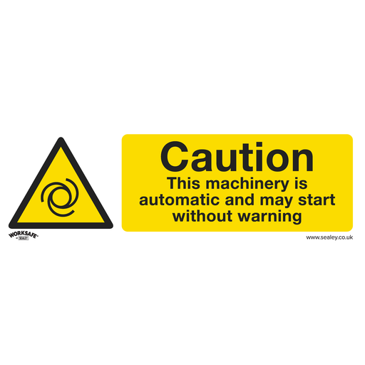 [SS47V10] Sealey Caution Automatic Machinery Safety Sign, Self-Adhesive Vinyl - Pack of 10