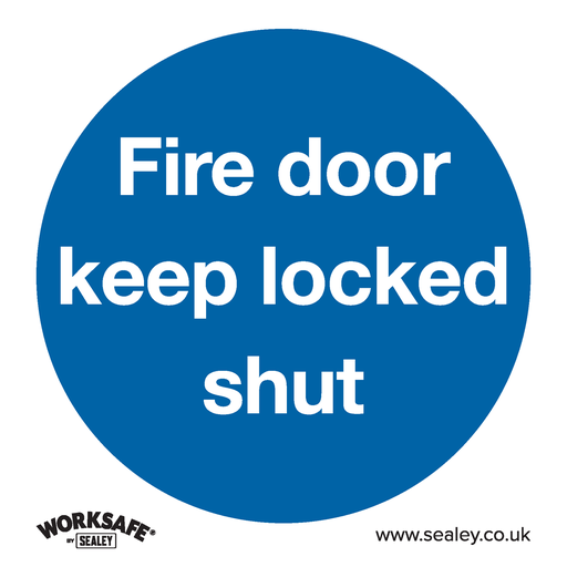 [SS4P10] Sealey Worksafe® Fire Door Keep Locked Shut Safety Sign, Rigid Plastic - Pack of 10