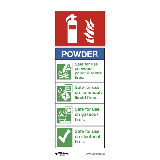 [SS52V1] Sealey Worksafe® Powder Fire Extinguisher Safety Sign - Self-Adhesive Vinyl